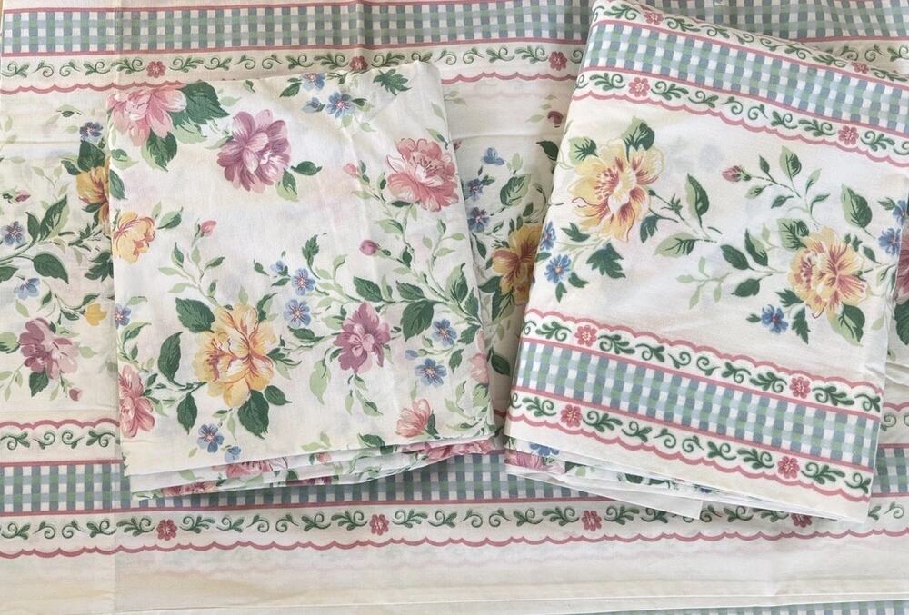 Dan River 3 Piece Twin Set With Extra Floral Pillow Case Cottage Core Gingham